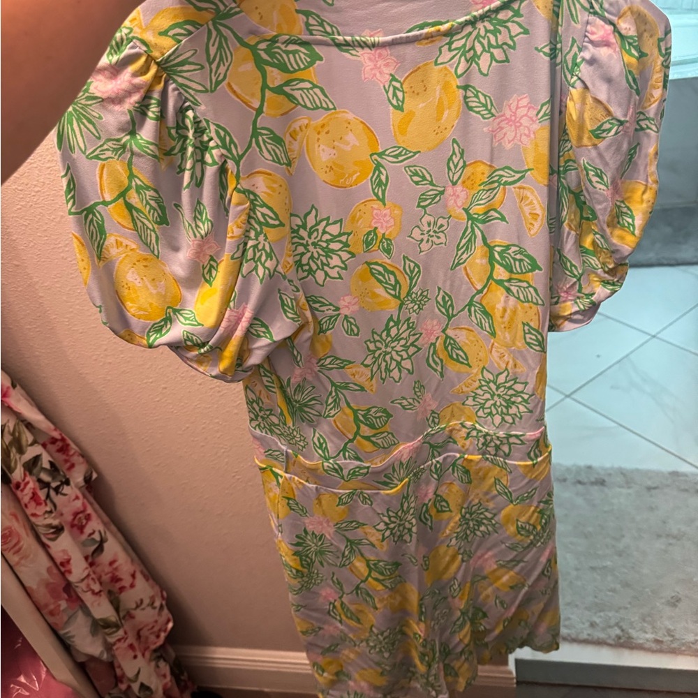 Lilly Pulitzer Lemon-Print Wrap Midi Dress in Yellow, Green & Pink - Picture 2 of 2